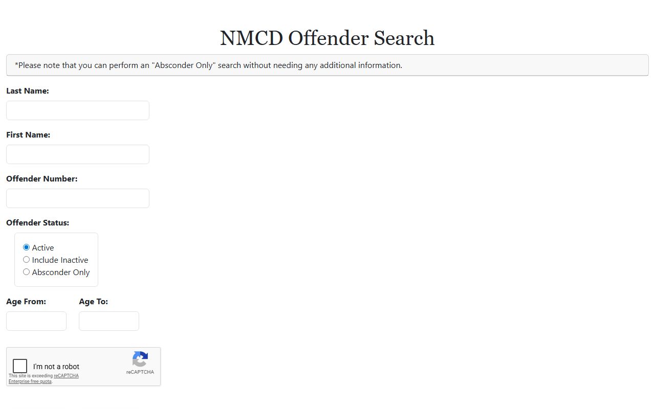 Sierra County inmate transfer path to NMCD offender search