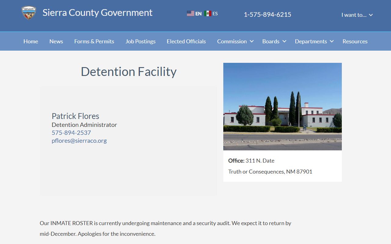 Sierra County Detention Facility official jail information page